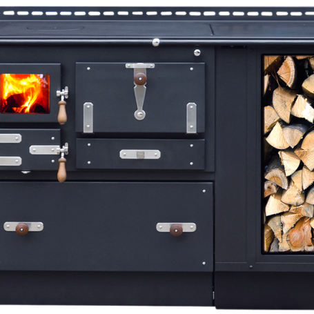 Liesertaler Stahlfußherd 80-90cm mit Holzlade LBH 55
